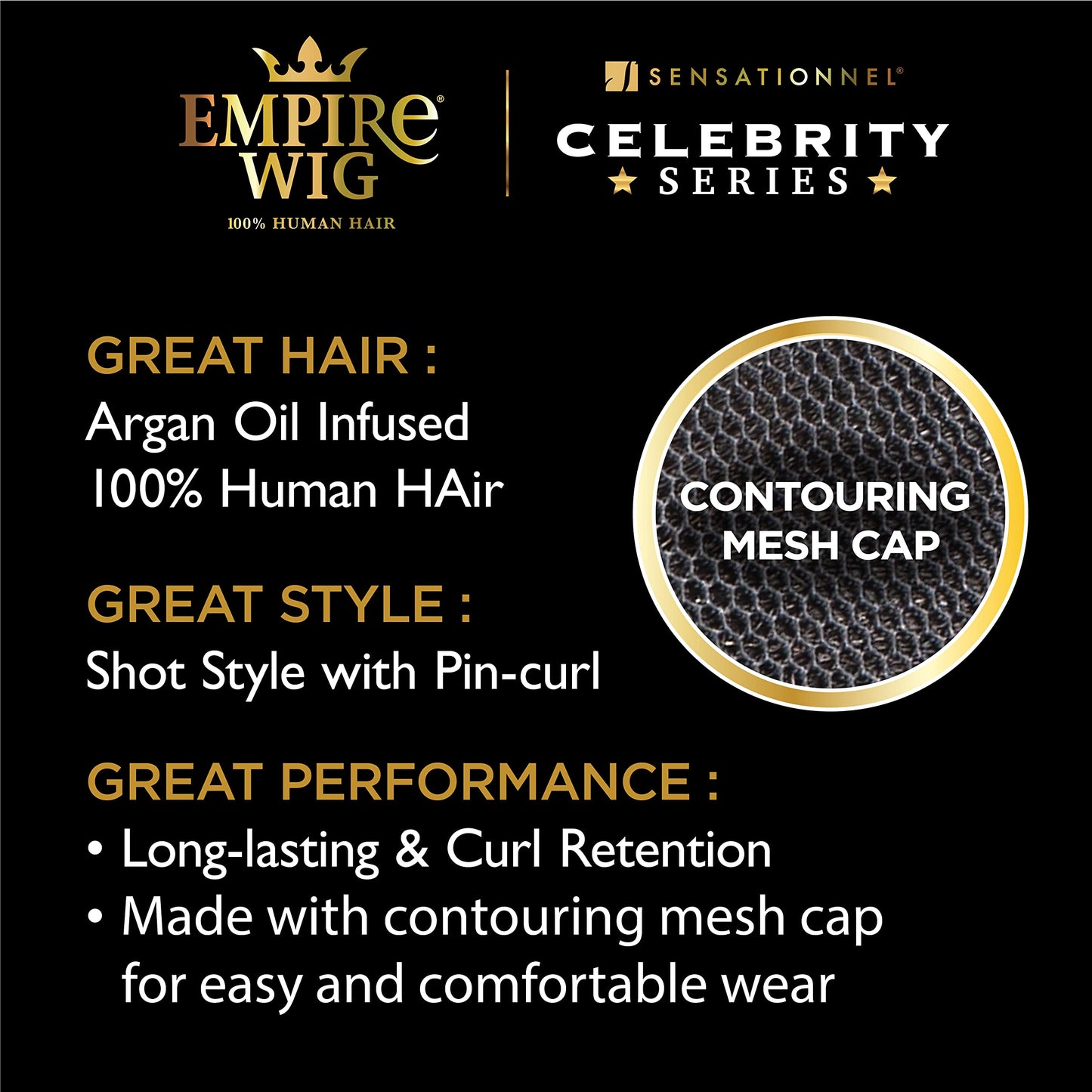 Sensationnel Empire Human Hair Wig - Cia Celebrity Inspired Collections Pre-Styled Salon Cut Hair (1B OFFBLACK)