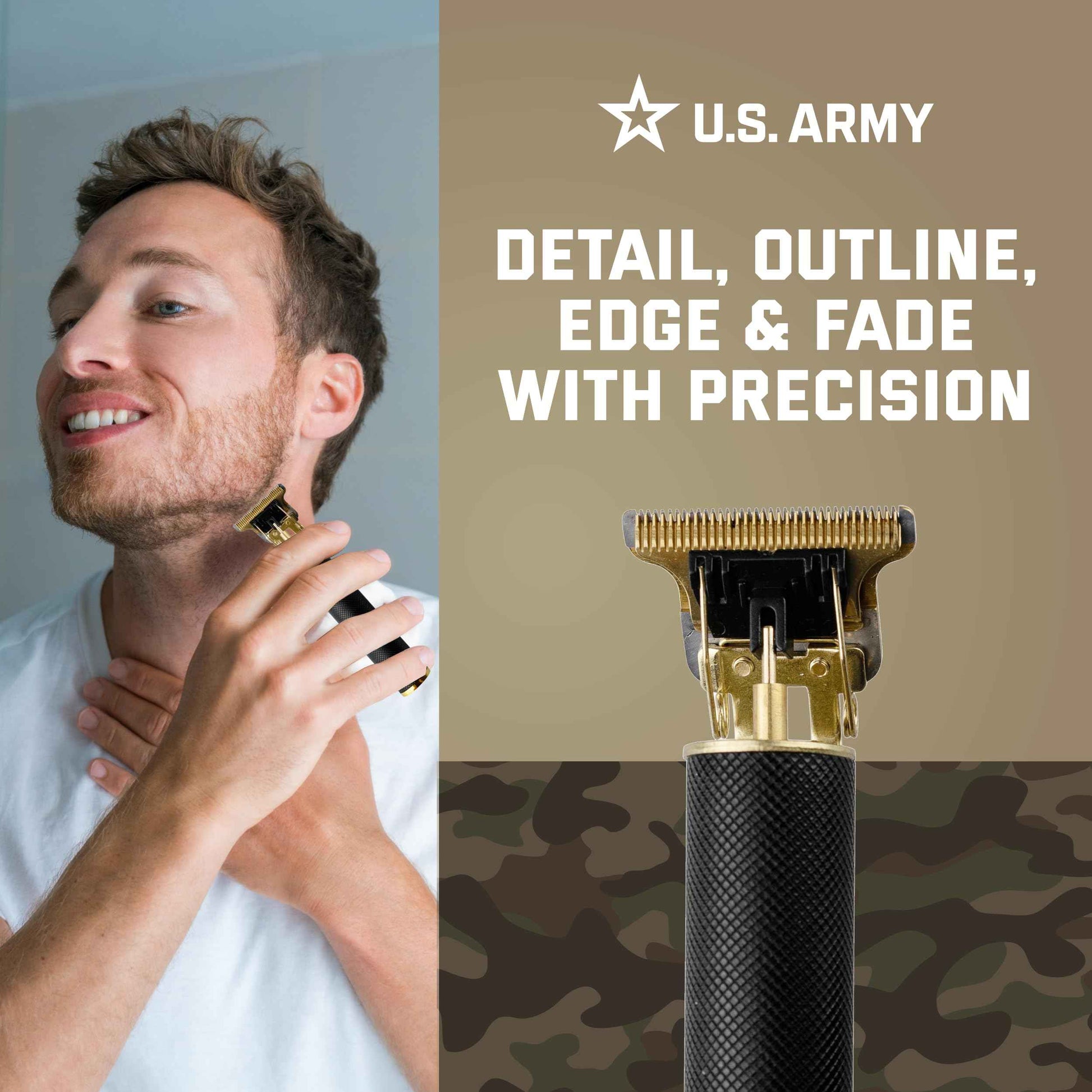 U.S. Army Electric Razor for Men, Hair and Beard Trimmer, T-Blade Clippers, Cordless Rechargeable Shaver with 4 Guide Combs