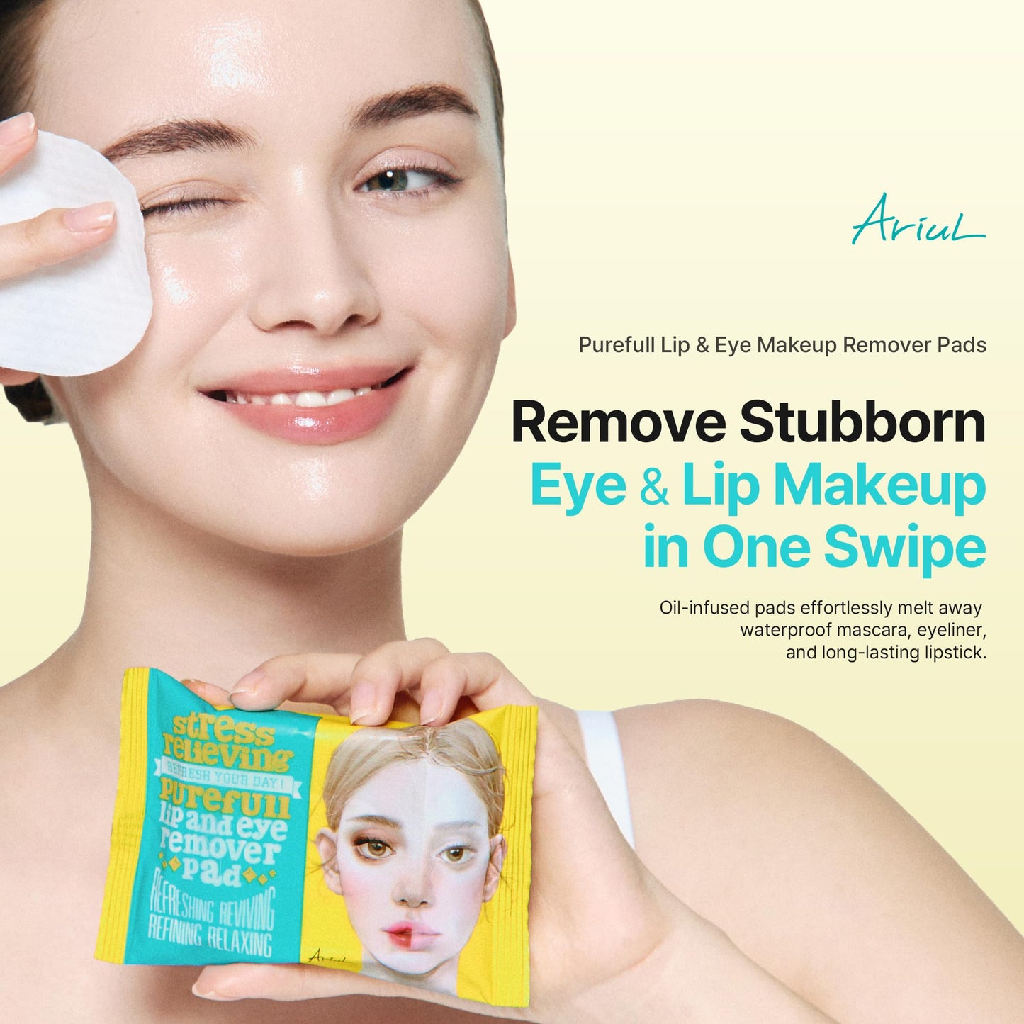 Ariul Purefull Lip & Eye Makeup Remover Pads – Oil-Infused Dual-Sided Pads, Gentle Exfoliation, Travel Friendly Compact Size, Korean Skincare (30 Pads x 3 Pack)