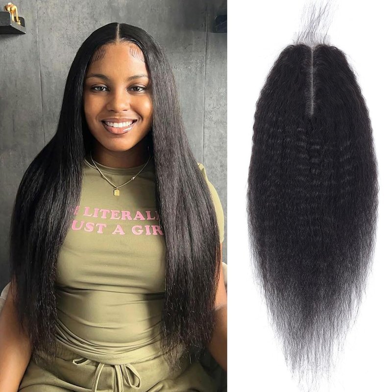 Kinky Straight Lace Closure - 2x6 HD Transparent 100% Real Human Hair | Natural Black 1B, 16 Inch