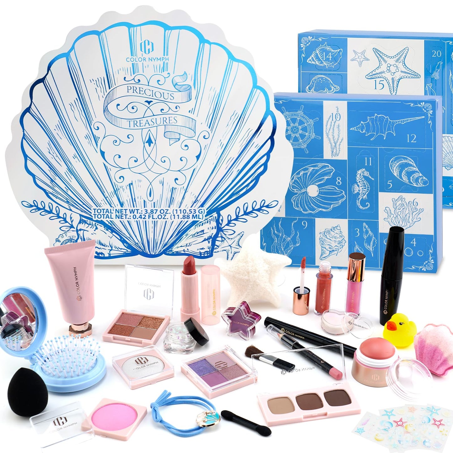 Color Nymph Girls Makeup Gift Set for Teens, Makeup Kit for Girl, Birthday Gift for Teen Girls, 24Pcs Birthday Advent Calendar, Mystery Makeup Box #Blue