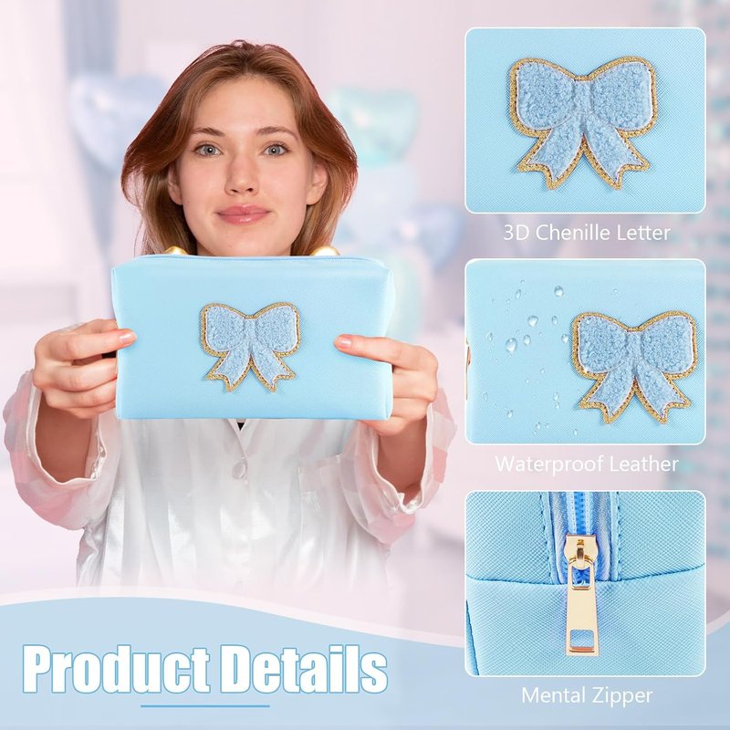 Preppy Bow Makeup Bag Set - 6 Pcs Waterproof PU Leather Travel Pouches | Cute Coquette Design for Girls & Women