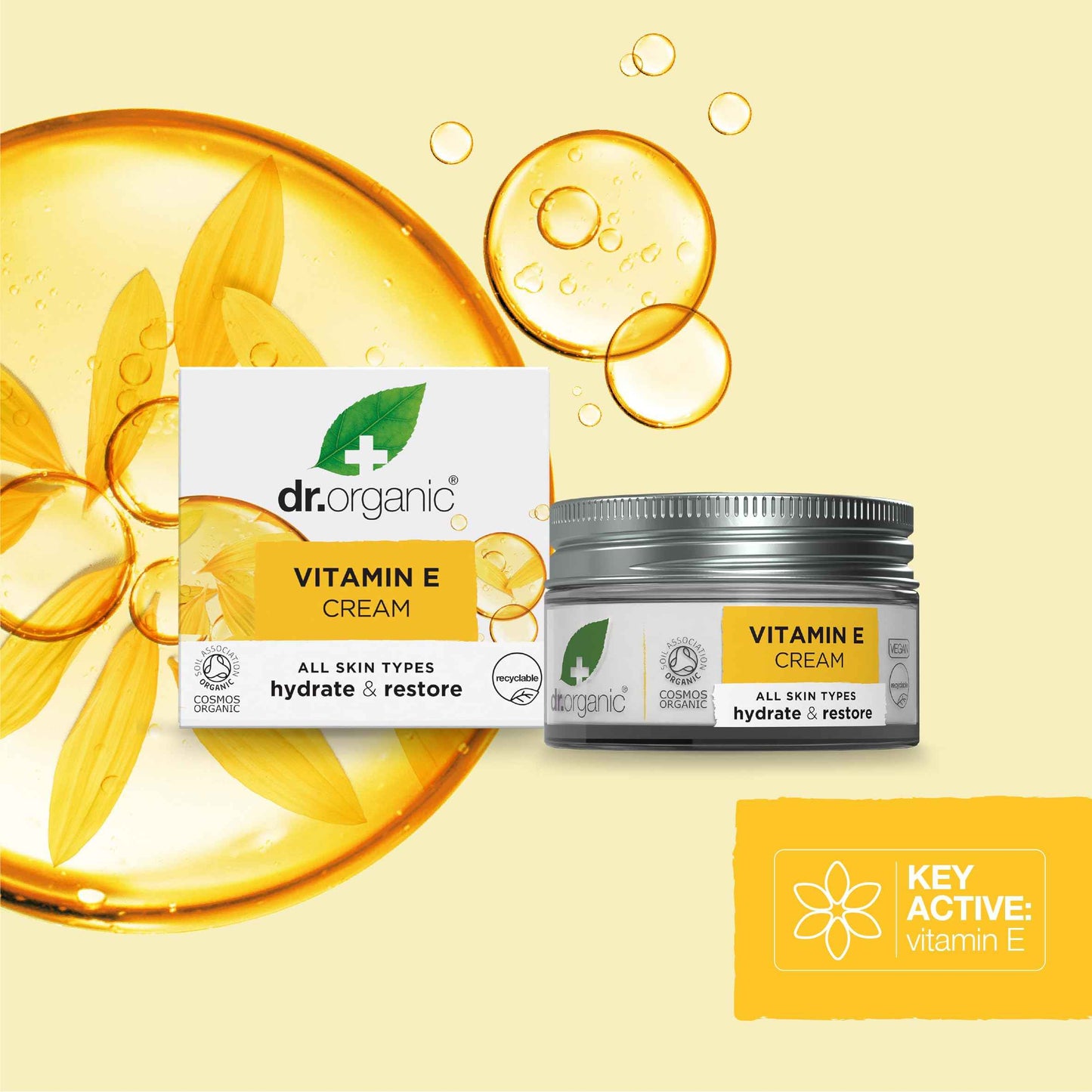 Dr. Organic Vitamin E Moisturising and Restoring Cream | Deeply Hydrates, Restores Skin’s Natural Balance, Natural, Certified Organic, Paraben & SLS-Free, 50 mL / 1.7 fl oz