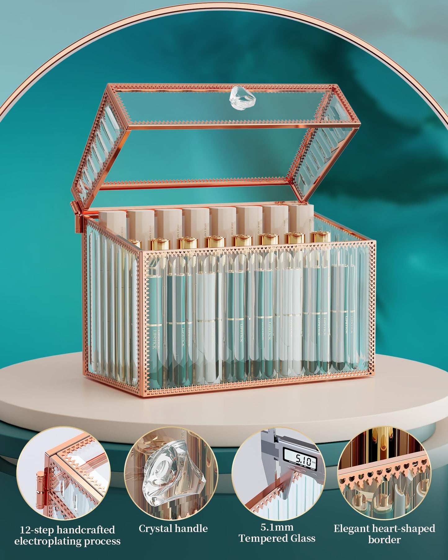 Youdepot Lipstick Organizer Lipstick Holder - 24 Spaces, Tempered Glass Lip Gloss and Perfume Organizer,Vanity Lipstick Holder and Organizer.