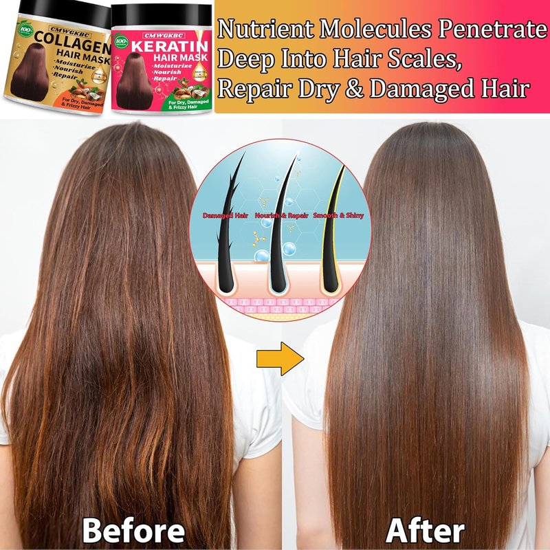 Collagen & Keratin Hair Mask - Deep Repair Conditioner for Damaged Hair | Hydrating Argan Oil Treatment for All Hair Types