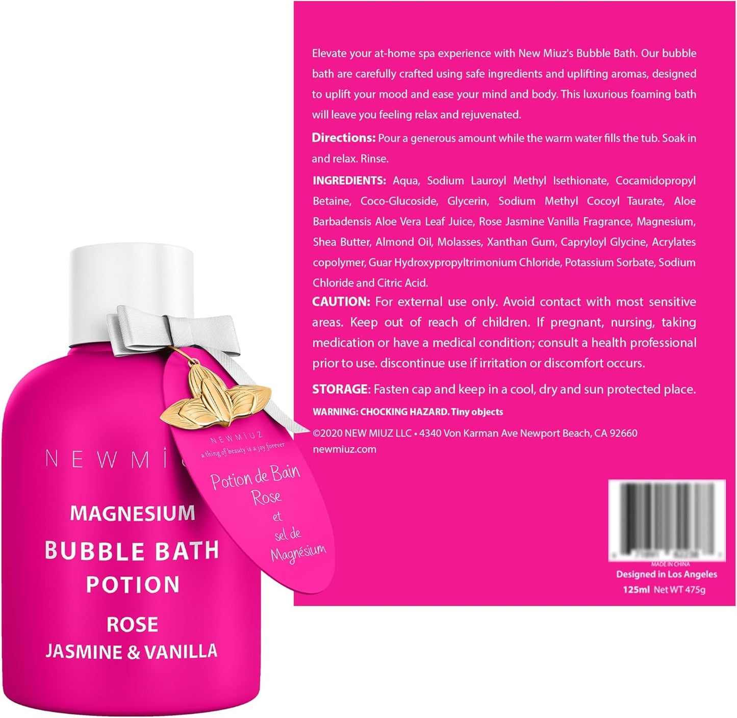 Magnesium Bubble Bath - Relaxing Rose Jasmine Vanilla Foam for Sore Muscles | Moisturizing Epsom Salt Spa Gift for Women