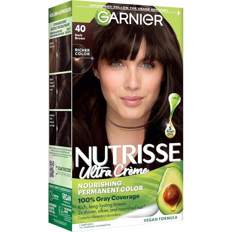 Garnier Nutrisse Ultra Crème Hair Color - Permanent Dark Brown Hair Dye | 100% Gray Coverage, Vegan & Cruelty-Free, 1 Count