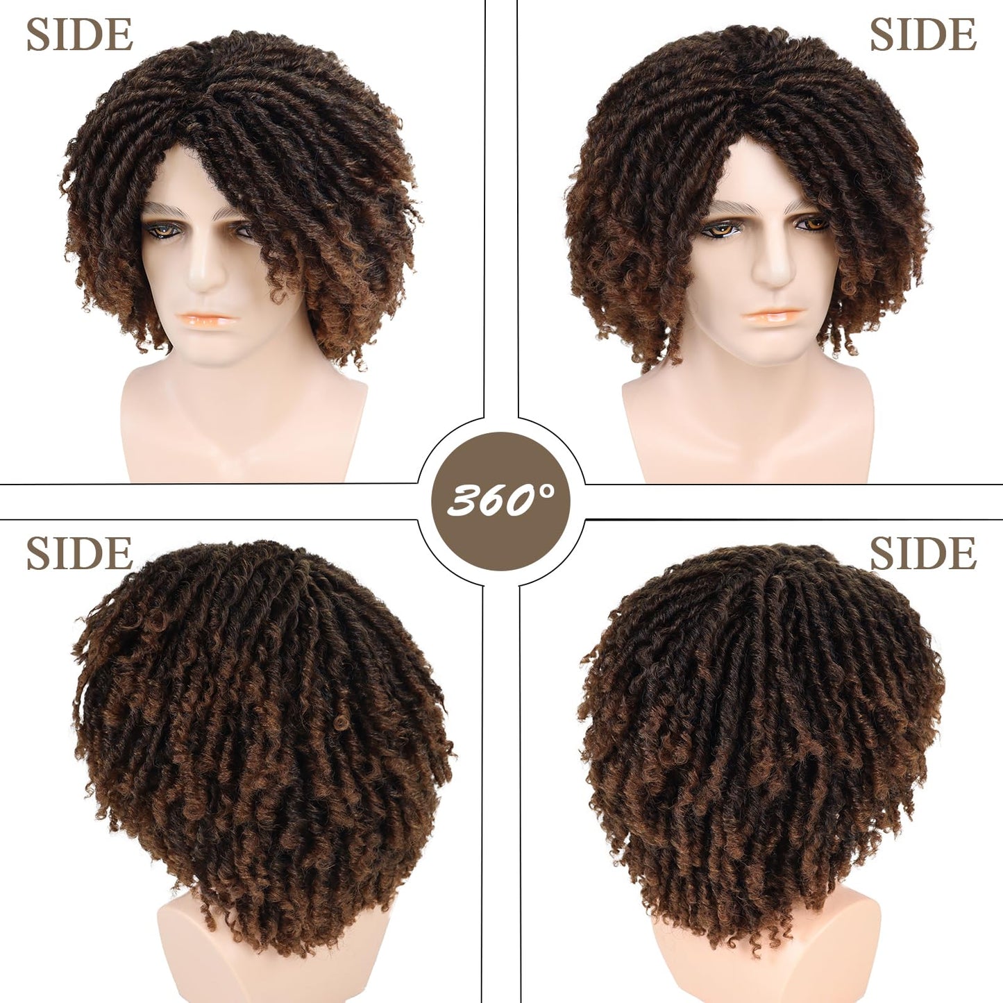 GNIMEGIL Ombre Brown Dreadlocks Wigs for Men Medium Length Afro Hairstyle Fake Braids Wig with Bangs in Synthetic Hair T1B/30 Color Dreads Wig Braided 14 inch