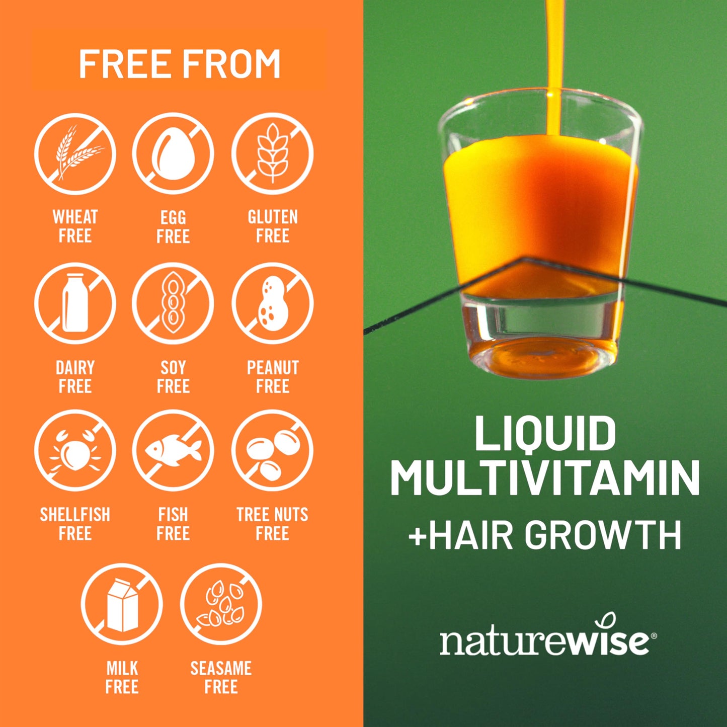 NatureWise Liquid Multivitamin Hair Growth for Women & Men + Tocogaia® for Hair Growth & Skin Elasticity Support + Biotin, Vitamin D, E, B - Sugar Free Multivitamin, Vegan - 15 fl oz[15 Servings]