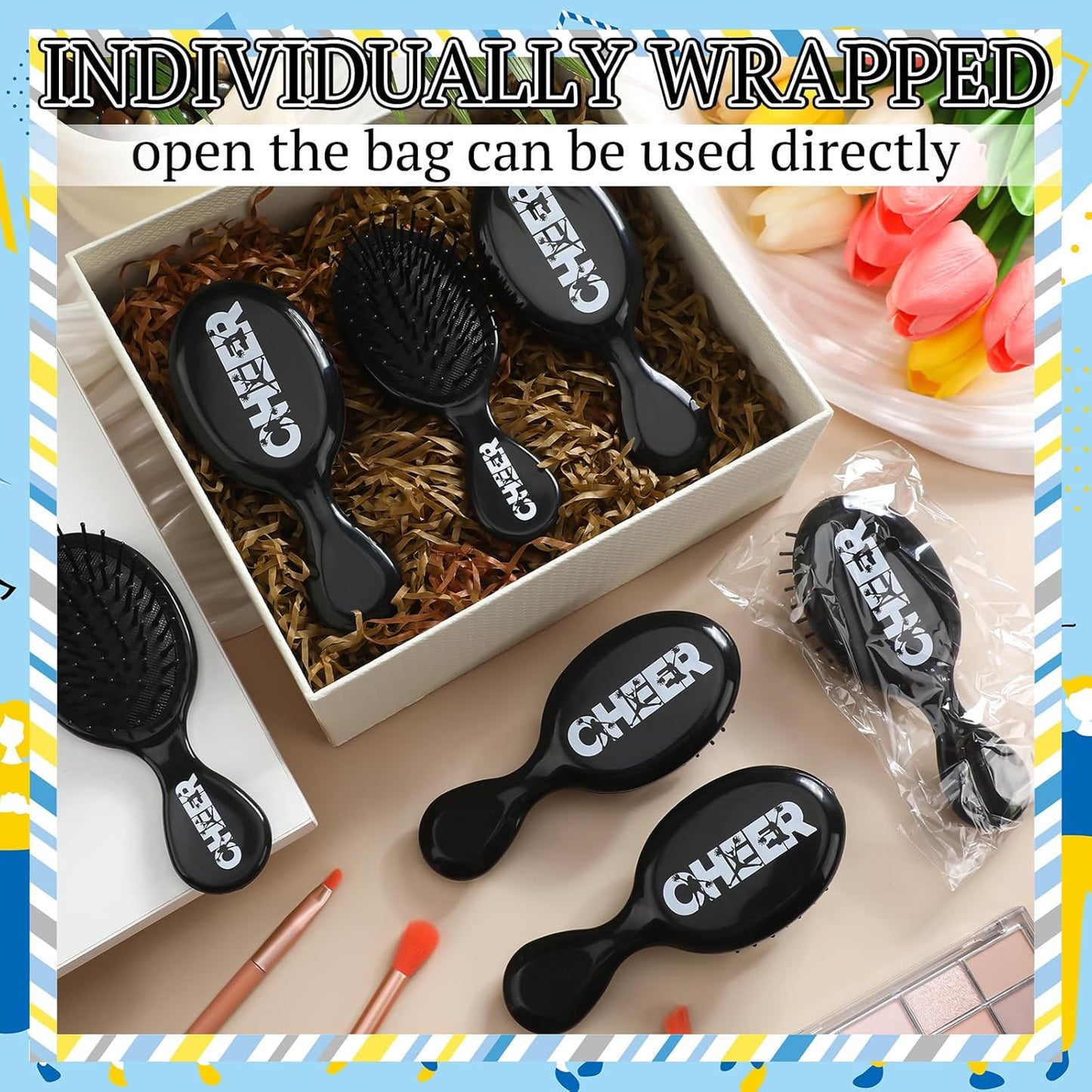 Cheer Mini Hair Brushes - 20 Pack Detangling Brushes for Cheerleaders | Plastic Bristles, Black
