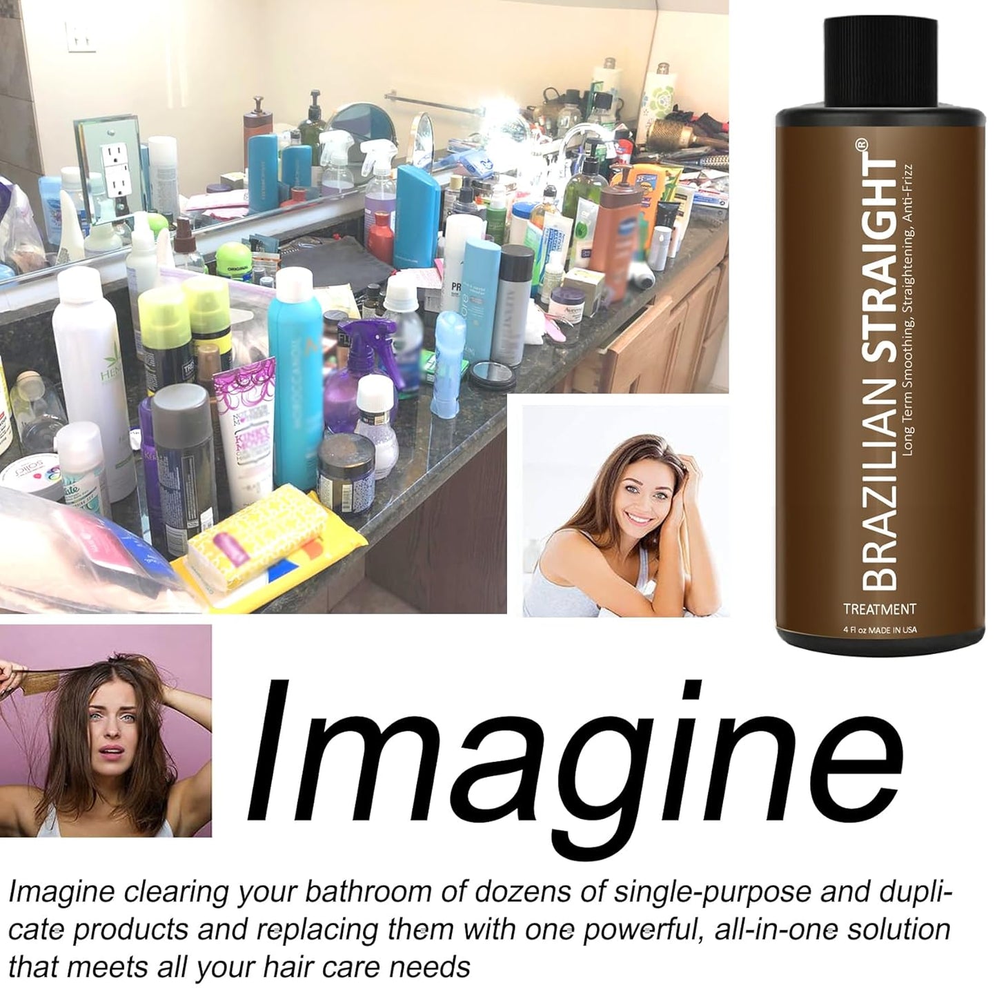 Brazilian Straight Keratin Hair Treatment - Formaldehyde-Free, Argan & Amino Acids | 2PC Set for All Hair Types