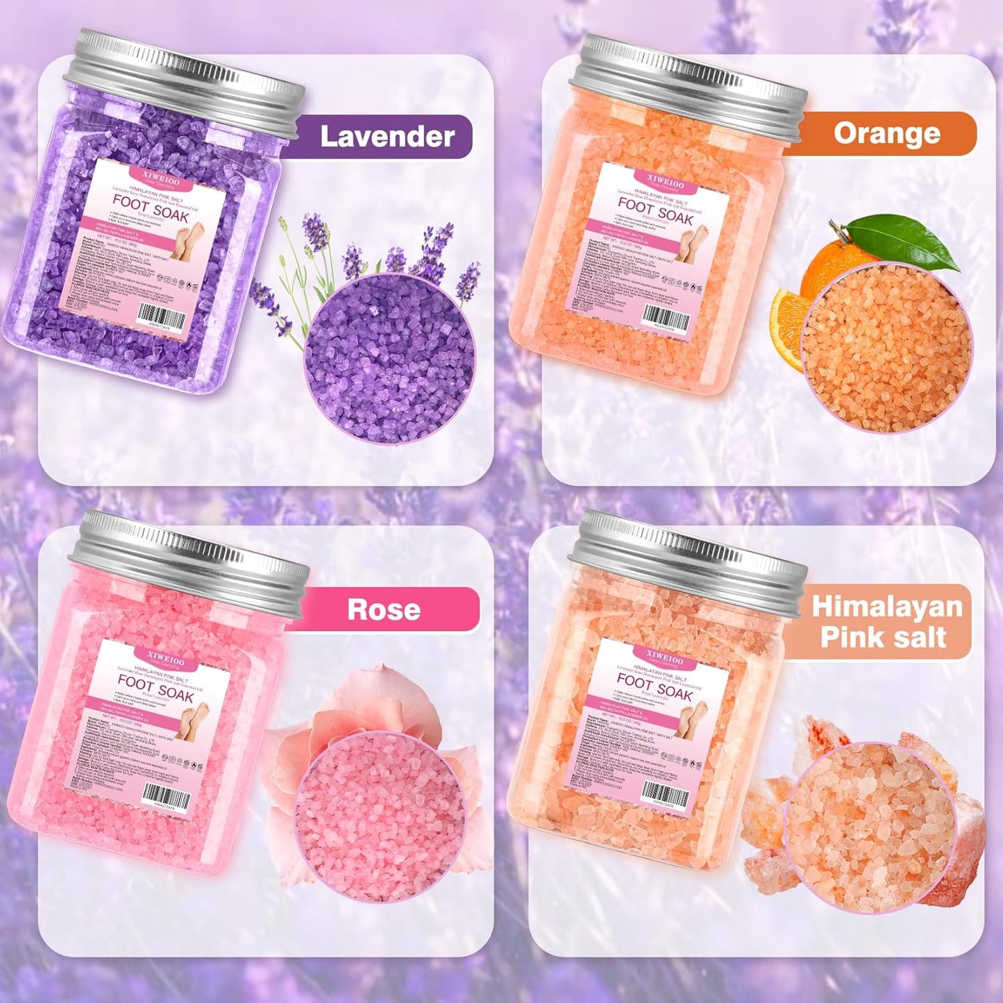 Himalayan Pink Salt Foot Soak Salts Kit - Tea Tree & Lavender | 4 Pack for Softening Calluses & Relaxation