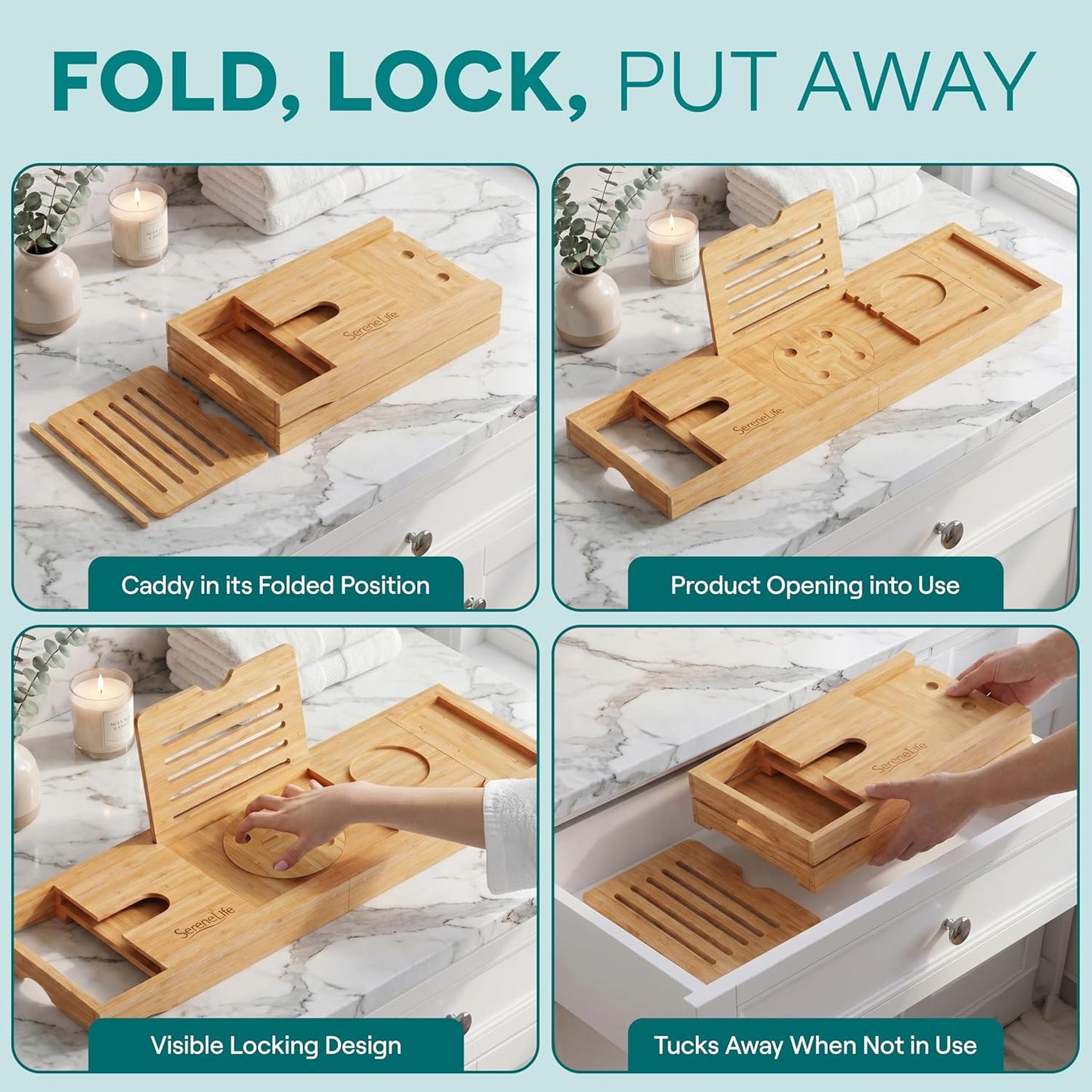Premium Bathtub Tray Caddy - Expandable Bath Organizer for Unique Gifts | Natural Wood, Universal Fit for All Tubs