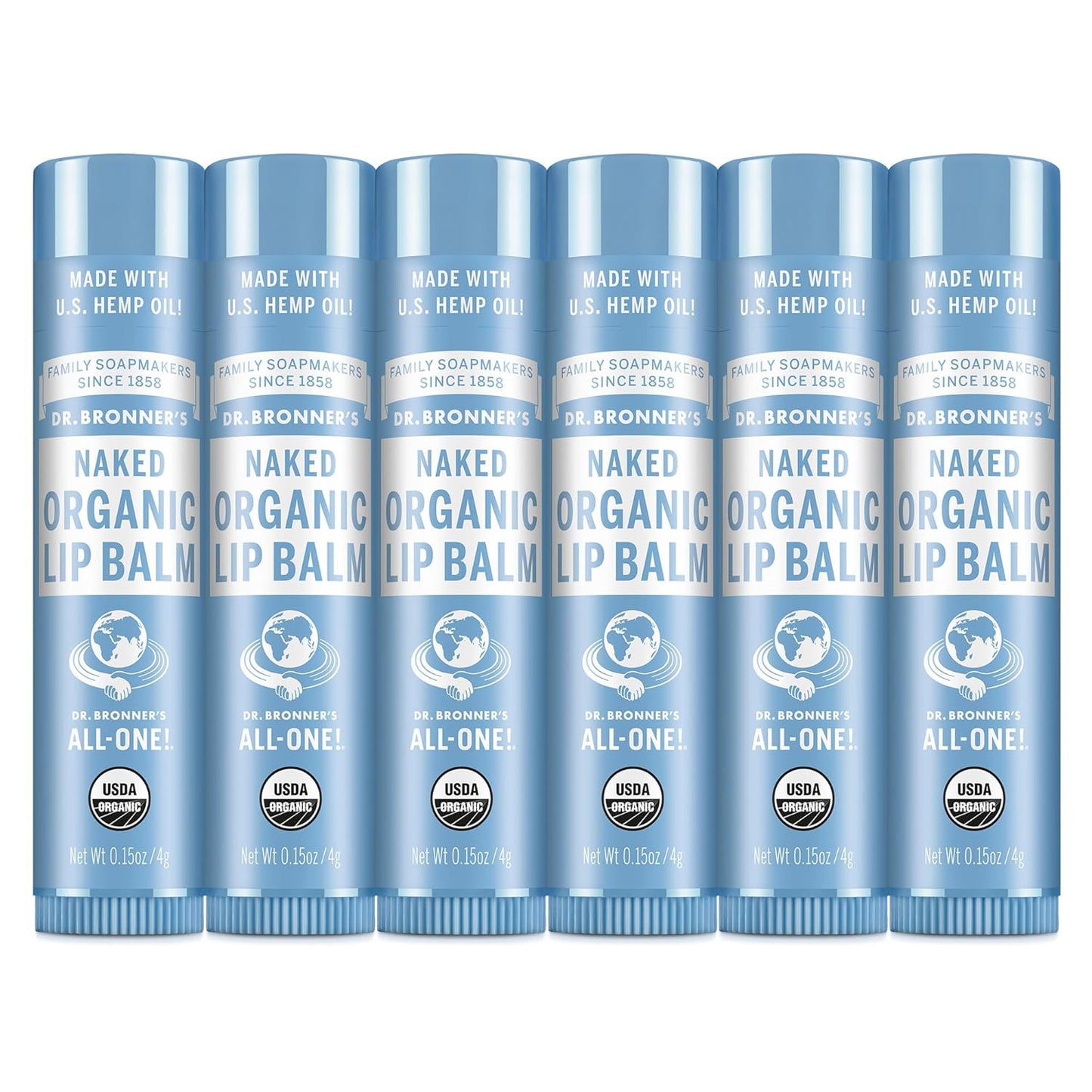 Dr. Bronner’s Organic Lip Balm - Natural, Moisturizing Lip Moisturizer with Beeswax & Avocado Oil | 6-Pack, Unscented