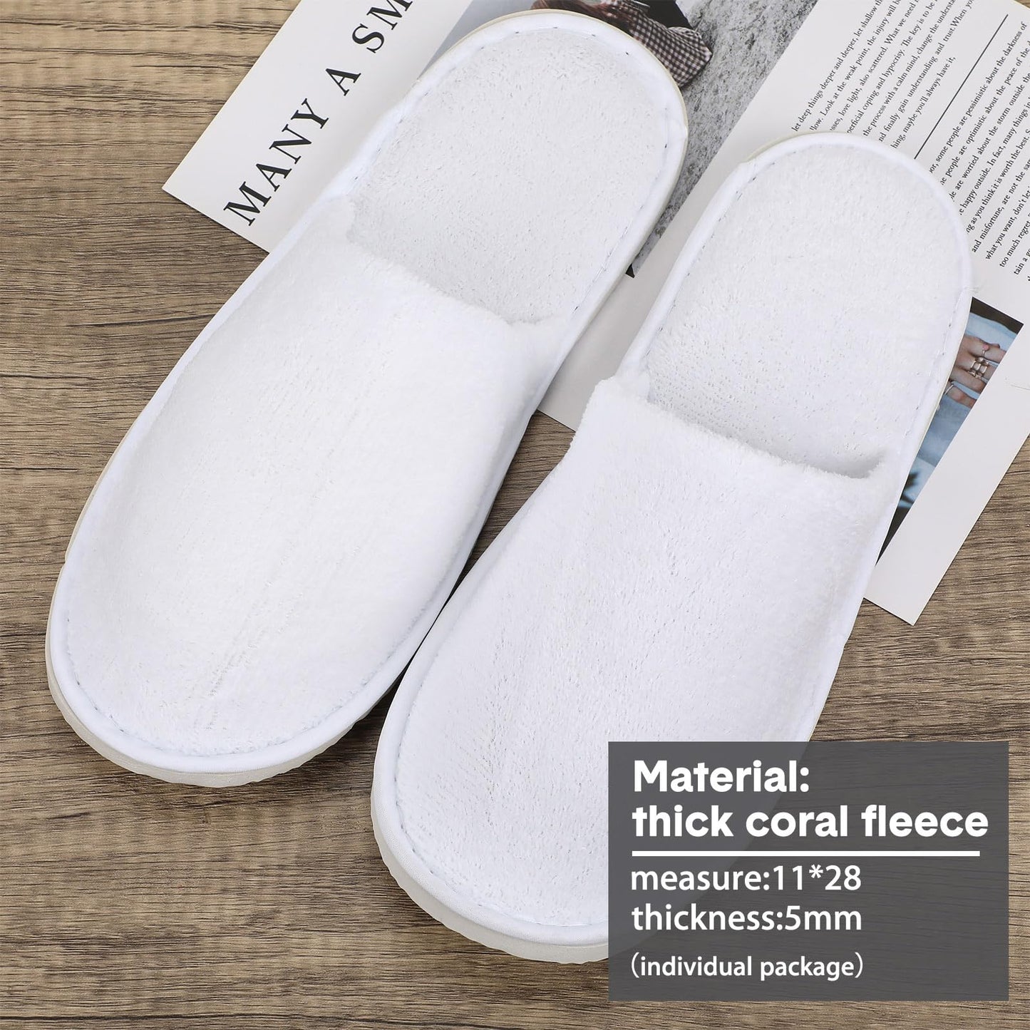 Tarpop 12 Pairs Disposable Slippers for Guests Bulk House Spa Slippers Fluffy Coral Fleece Indoor Hotel Shoes for Women Men Shoeless Home Hotel Bedroom Travel(White)