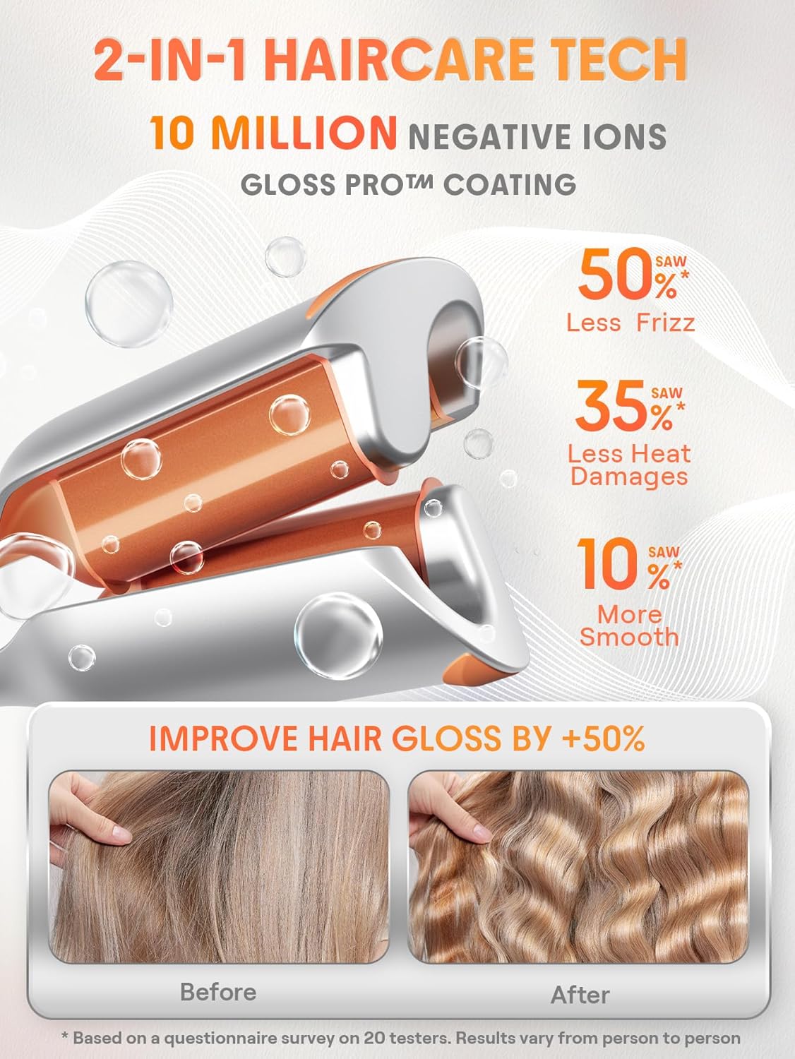 Hair Beach Babe Waver - 2 Barrel Crimper with Smart Timer & Adjustable Temps | Dual Voltage, Anti-Scald Design