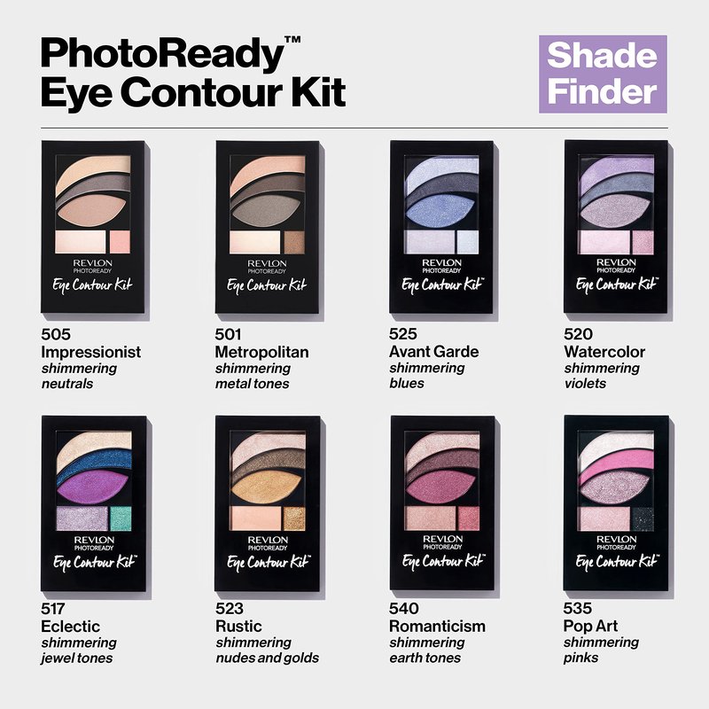 Revlon PhotoReady Eye Contour Kit, Eyeshadow Palette with 5 Wet/Dry Shades & Double-Ended Brush Applicator, Pop Art (535), 0.1oz