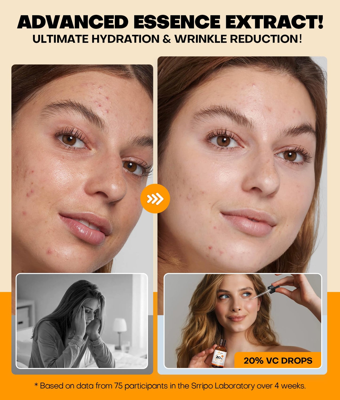 Pure Natural Skin Brightening & Anti Aging 20% Vitamin C Serum, Collagen Peptide Infused Face Serum for Deep Hydration, All-in-One with Niacinamide, Retinol, Hyaluronic Acid, 2.02 Fl Oz