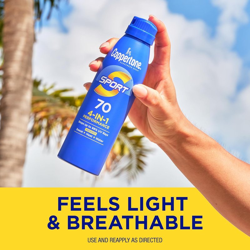 Coppertone SPORT Sunscreen Spray SPF 70 - Water Resistant Broad Spectrum Protection | 5.5 Oz, Pack of 3