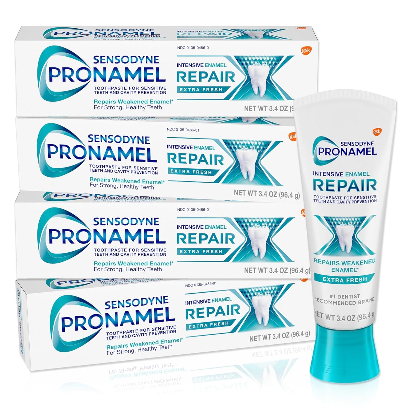 Sensodyne Pronamel Toothpaste for Sensitive Teeth - Enamel Repair & Strengthening | Extra Fresh - 3.4 oz (Pack of 4)