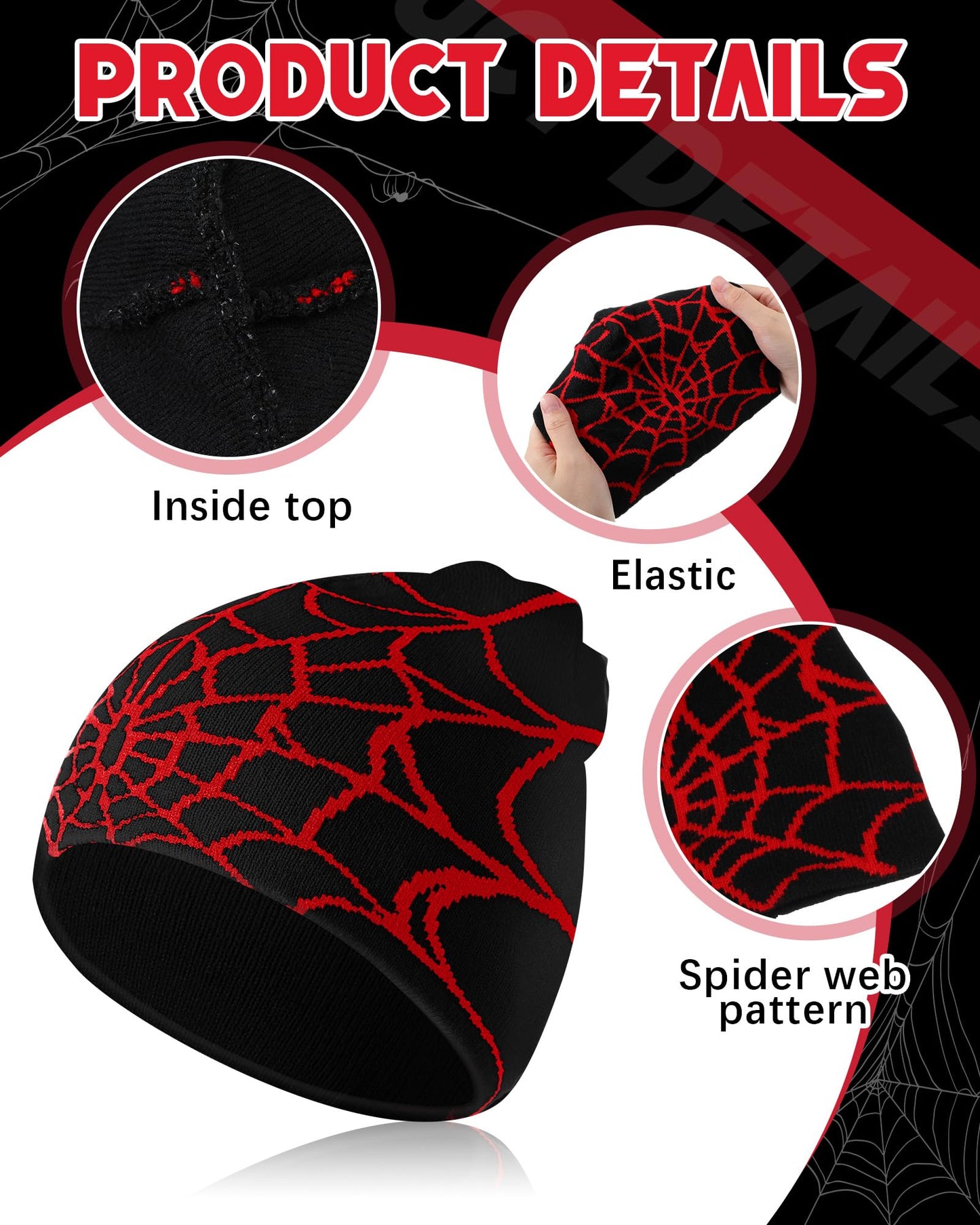 Toulite 12 Pieces Y2K Spider Web Beanie Gothic Graphic Beanies Outdoor Winter Warm Knitted Hat for Men Women(Multicolor,Classic)