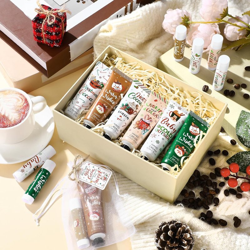 Christmas Hot Cocoa Party Favors - 36 Pcs Hand Cream & Lip Balm Gift Set | Red & Green Stocking Stuffers