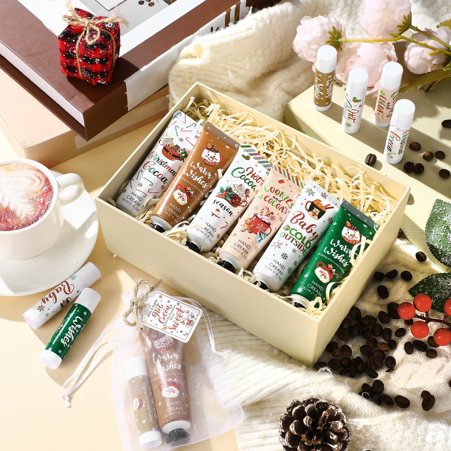 Demissle Christmas Hot Cocoa Party Favors Hand Cream Lip Balm Gifts