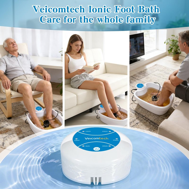 veicomtech Portable Ionic Detox Foot Bath Machine, Ionic Detox Foot Spa Chi Cleanse with 5 Liners for Home Use Spa Club Salon Travel Holiday Gift, One Touch to Start, Blue Without Tub