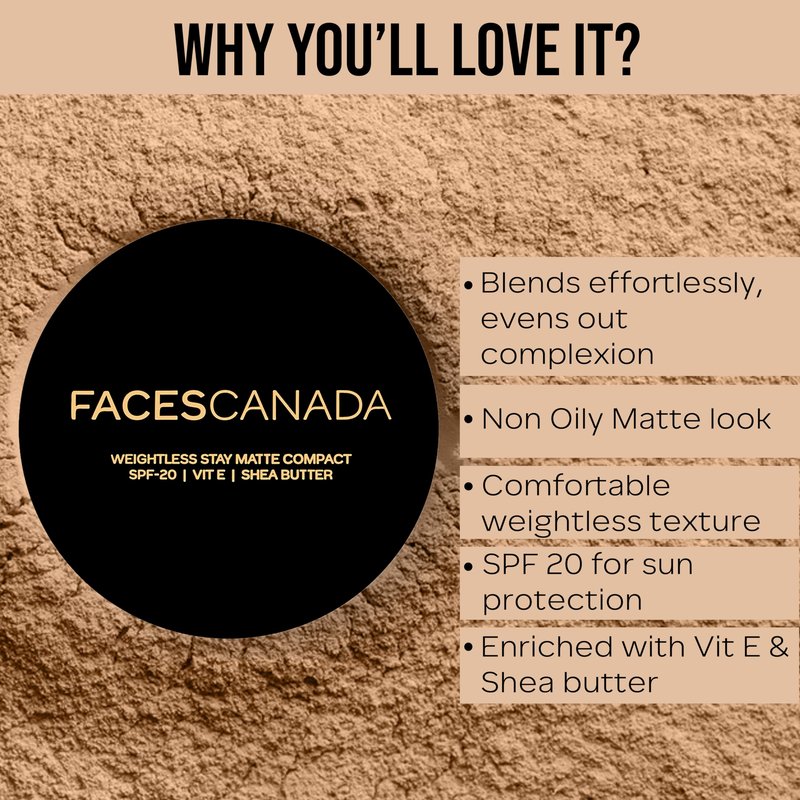 FACES CANADA Weightless Matte Finish Compact Powder - Beige 03 | 9 g | Non Oily Matte Look | Evens Out Complexion | Hides Imperfections | Blends Effortlessly | Pressed Powder For All Skin Types