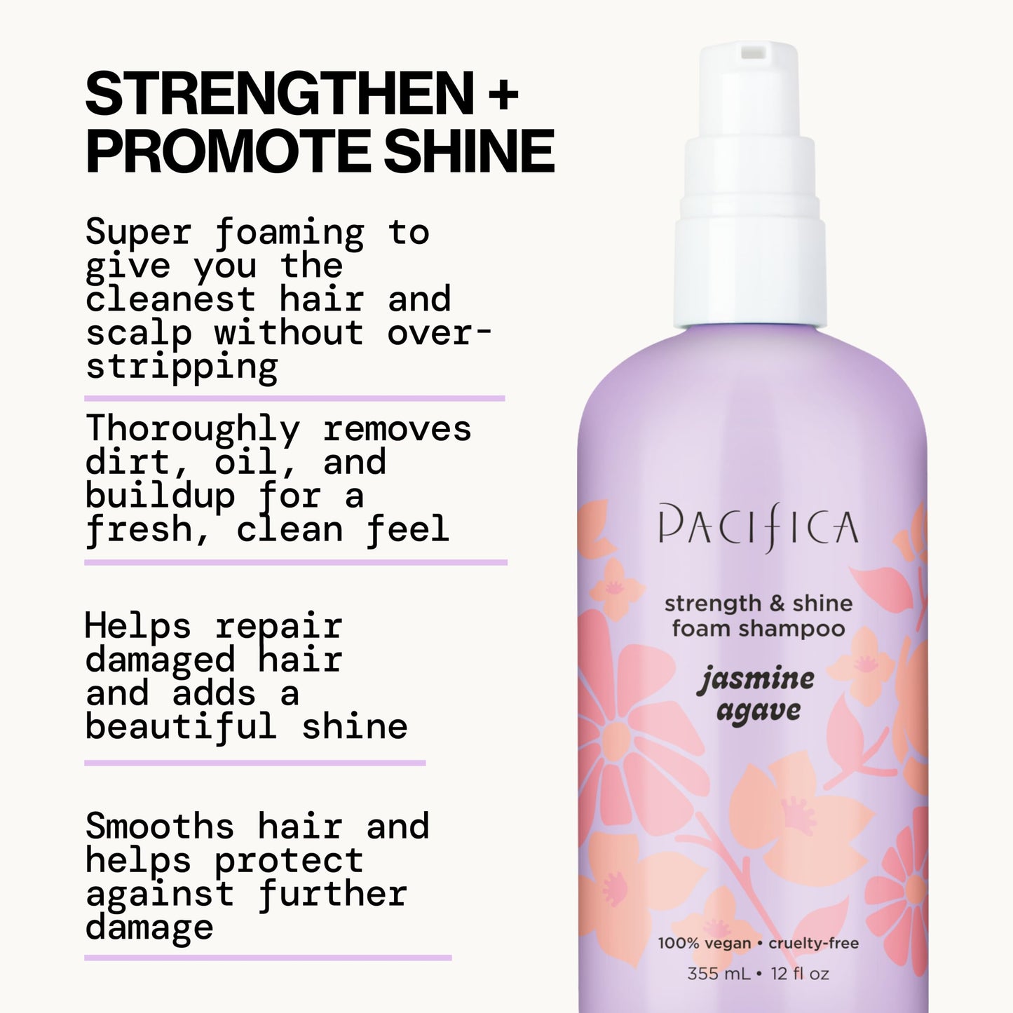 Pacifica Jasmine Agave Strengthening Shampoo & Conditioner Set – Clean Vegan Shampoo & Conditioner for Weak Or Brittle Hair (Including Color-Treated), Stronger Shinier Strands No Silicones or Parabens