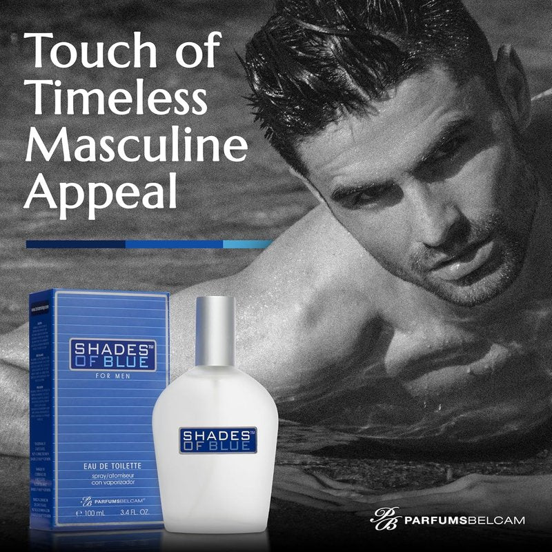 PB ParfumsBelcam Shades of Blue Eau de Toilette Spray for Men – Fresh Citrus Woody Cologne with Mandarin, Warm Spices & Musk – Mediterranean-Style Men’s Fragrance, Affordable Everyday Scent, 3.4 Fl Oz