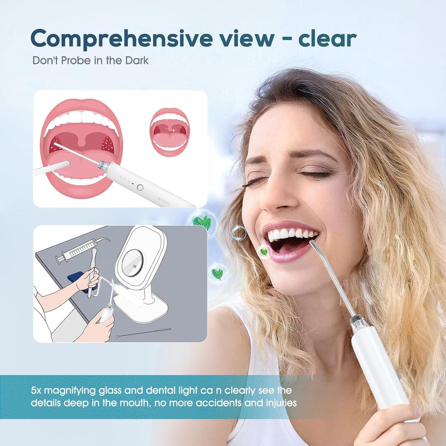 Tonsil Stone Remover Kit - 3 Modes Electronic Vacuum with LED Light & 5X Magnifying Mirror | Oral Irrigator for Bad Breath Relief