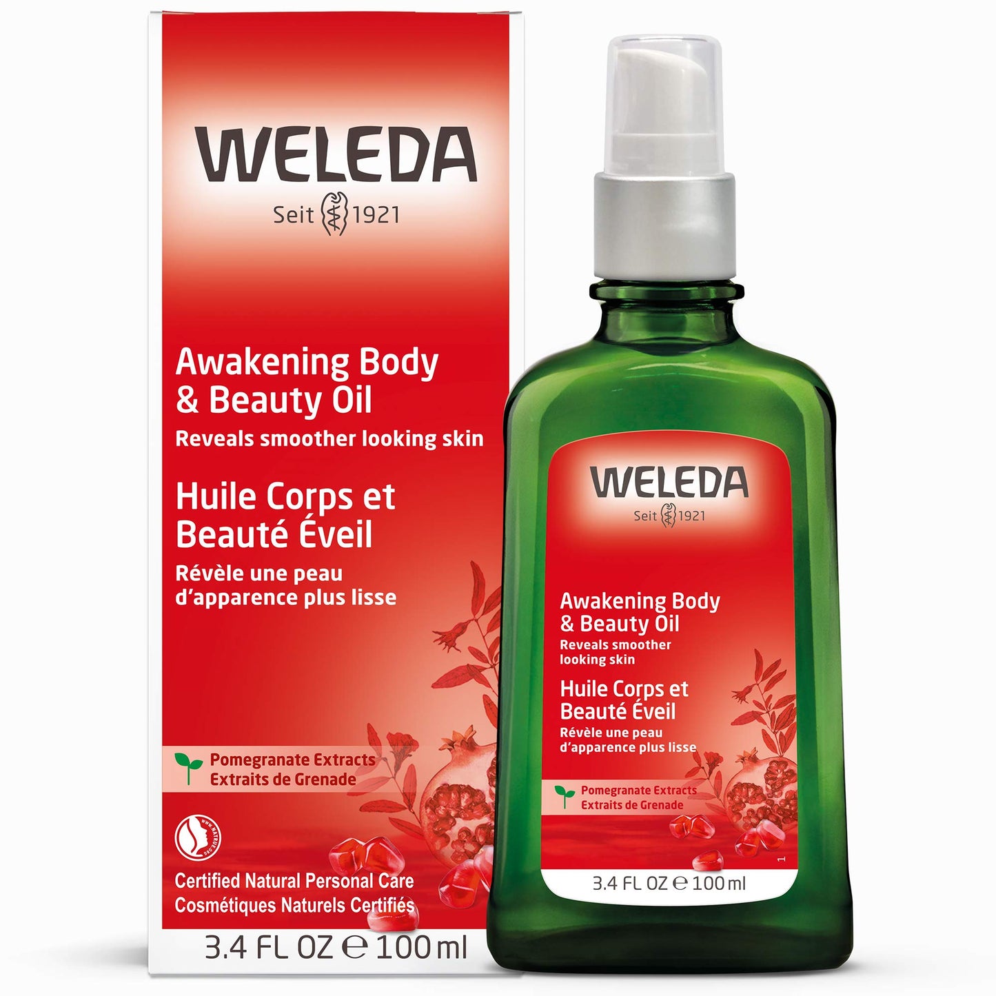 Weleda Awakening Pomegranate Body and Beauty Oil, 3.4 Fluid Ounce, Plant Rich Body and Beauty Oil with Pomegranate Seed, Jojoba and Sesame Oils