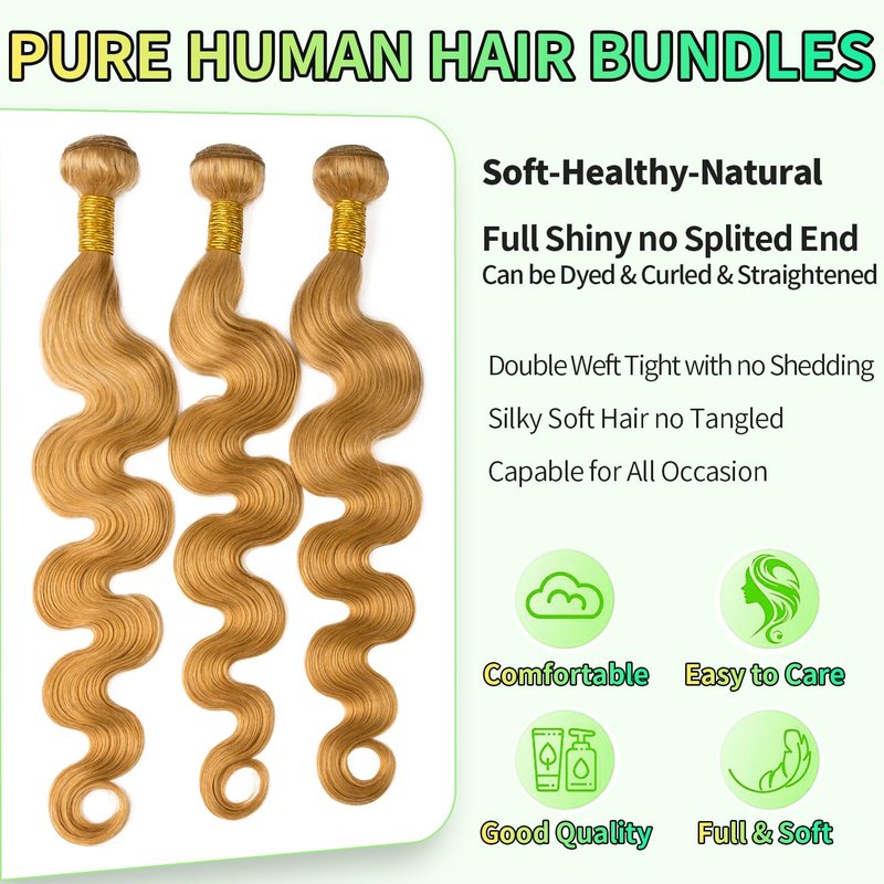 Human Hair Bundles Body Wave Honey Blonde, 22 Inch - 1 Bundle, Antousha Body Wave Bundles Human Hair 12A Brazilian Virgin Wavy Hair Bundles for Black Women