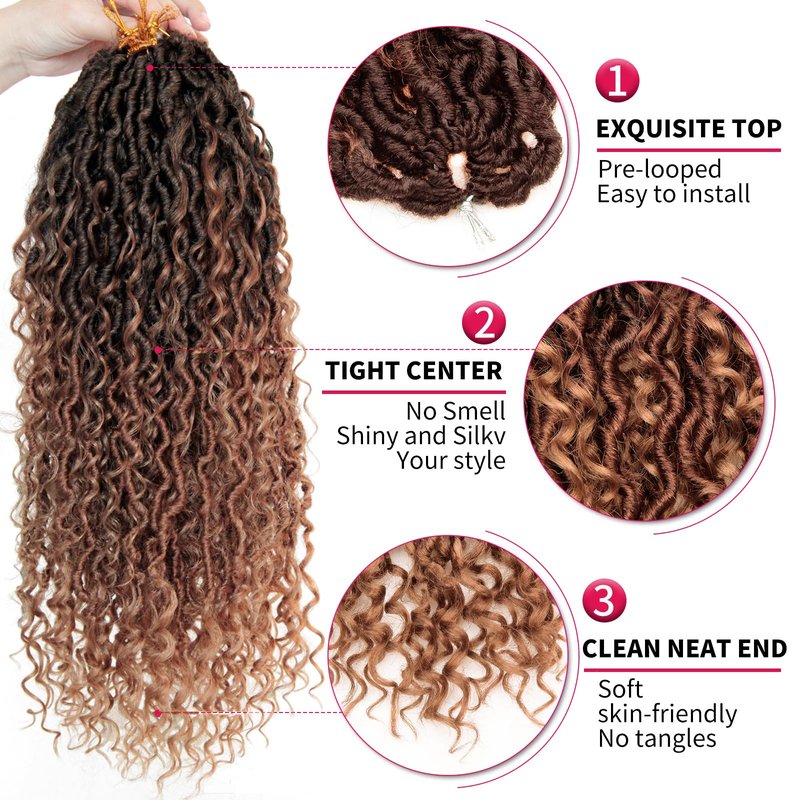 Goddess Locs Crochet Hair 18Inch 8Packs Crochet Locs,Boho Faux Locs With Curly Ends River Hippie Locs Bohemian Locs Crochet Braids(1B/30/27, 18inch(Pack of 8))