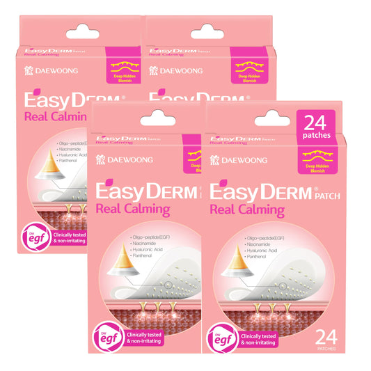 Easyderm Real Calming Patch Pimple Patches, Niacinamide, Hyaluronic Acid, EGF, K-Beauty Skincare | 6 Patches per Pack, 4 Packs (24 Total) Micro Point length : 285μm Summer & Travel Essentials