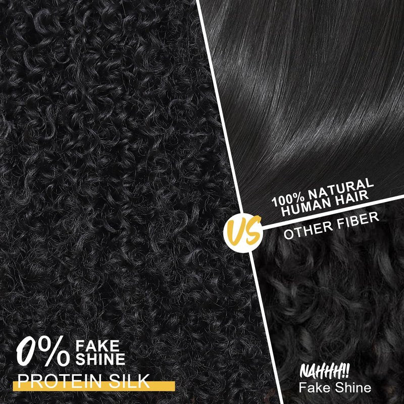 Urbeauty Half Wigs for Black Women Short Kinky Curly 3 in1 Half Wig Human Hair Soft Feeling Protein Silk Synthetic Hair Soft Lightweight Glueless Quick Install, Beginner Friendly Daily & Flip Over Wig