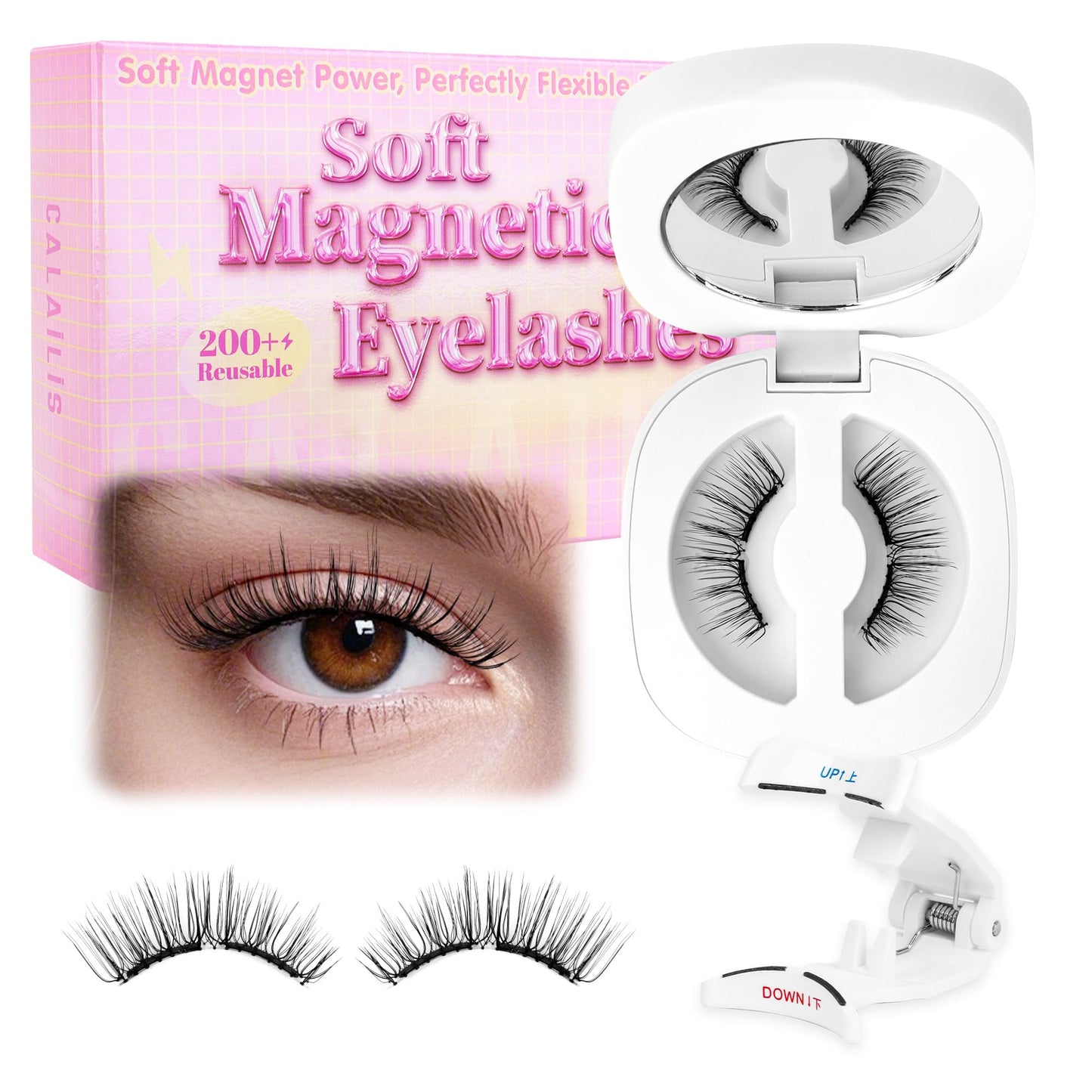 CALAILIS Magnetic Eyelashes with Applicator Upgrade Soft Magnetic Lashes Natural Look Reusable No Glue or Eyeliner Needed Easy to Wear and Remove (RC04, 1 Pack)
