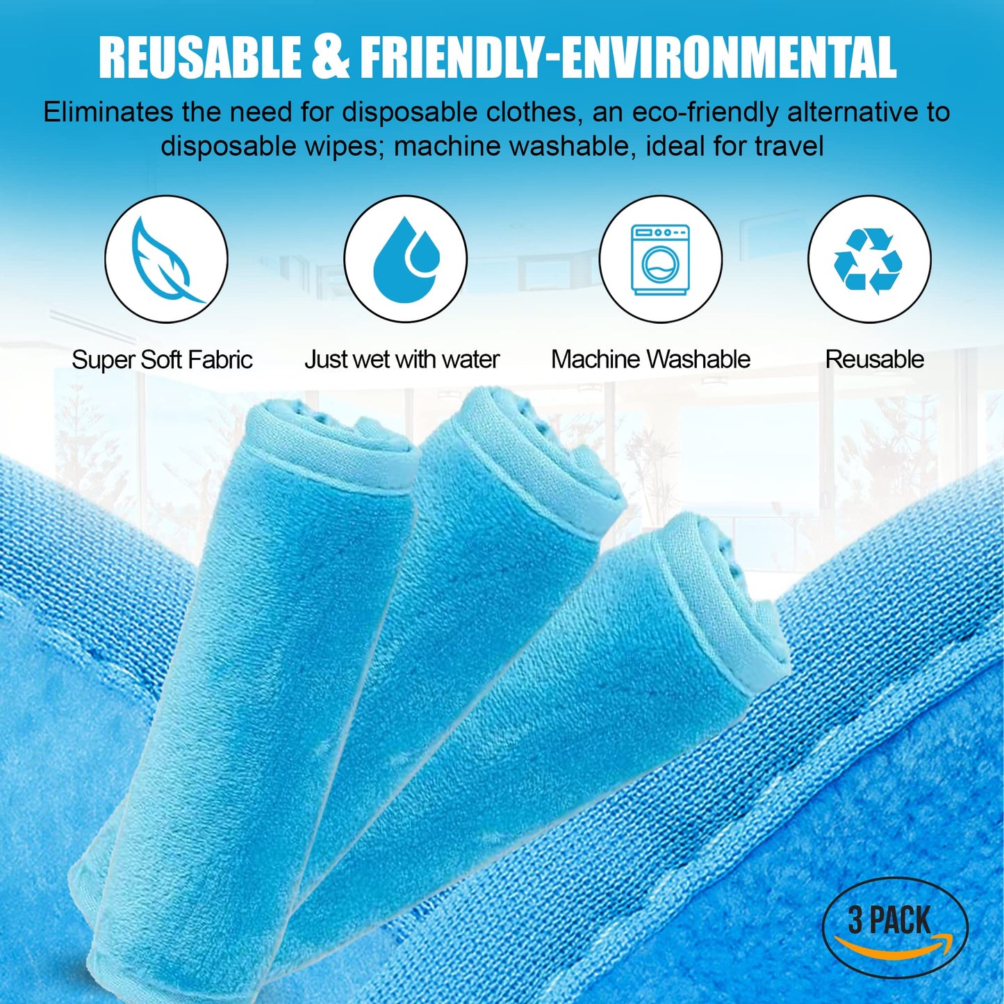 Makeup Remover Face Towel for Women - Quick Dry Wash Cloth for Gentle Facial Cleansing | Reusable Pack of 3