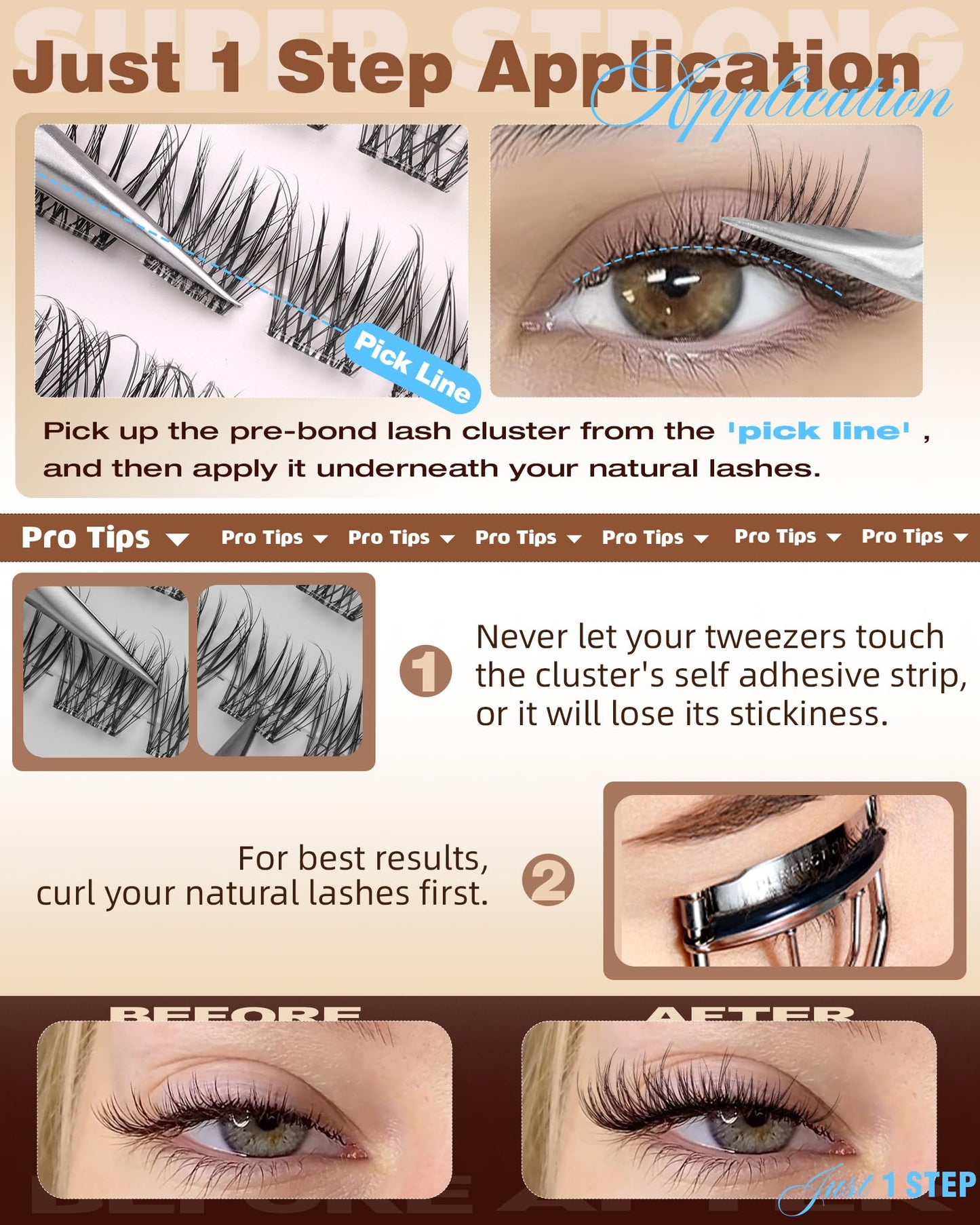 EYDEVRO Natural Self Adhesive Eyelashes Wispy Self Adhesive Lash Clusters No Glue Needed Eyelash Clusters Pre-glued Individual Lashes Up-graded 3.0 Self Adheisive Strip Strong Hold for 48+ Hours