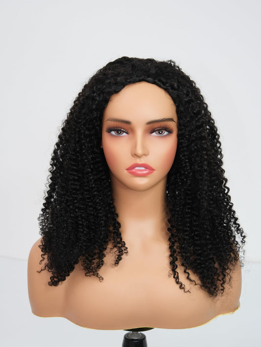 Miss Lee Kinky Curly Half Wig Human Hair 200% Density 3 In 1 Half Wig Glueless Wigs Human Hair Wear and Go Drawstring Seamless Flip Headband Wig for Women Beginner Friendly 1# 12inch