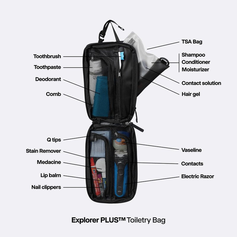 Gravel Hanging Toiletry Bag for Men and Women - Comes in 3 Sizes, Water-Resistant, Durable, Compact, Dopp Kit Travel Toiletry bag (Black, Plus)
