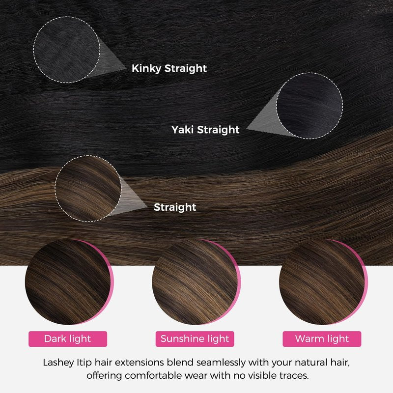 Lashey I Tip Hair Extensions Human Hair Dark Brown To Chestnut Brown 14 Inch Straight 50g 100s Pre Bonded I Tips for Women