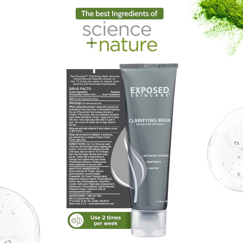 Acne Treatment Mask - 3% Sulfur & Activated Charcoal | Oil Control for Teen & Adult Acne