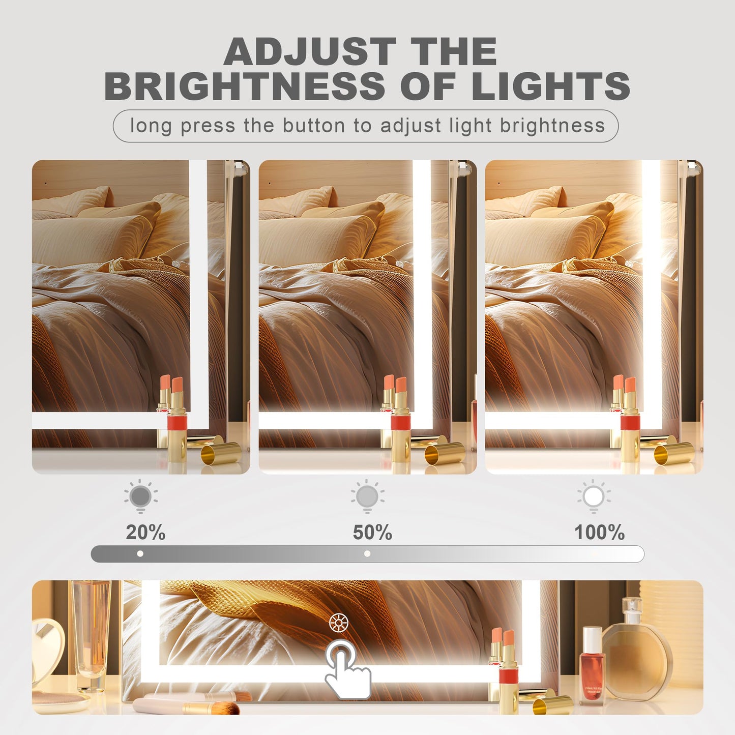 Hasipu Vanity Mirror with Lights, 11.4" x 13.8" LED Makeup Mirror with 10X Magnification, Smart Touch 3 Colors Dimmable, Brightness Adjustment, 360° Rotation, White