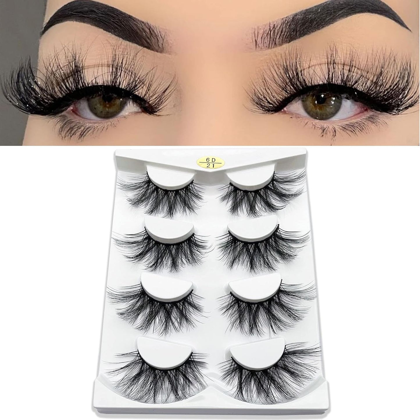 MIKIWI 25mm Lashes, Dramatic 6D Faux Mink Lashes, Fluffy Volume Eyelashes, Thick Crossed Lashes, Long Faux 25mm Mink Lashes (6D4-05)
