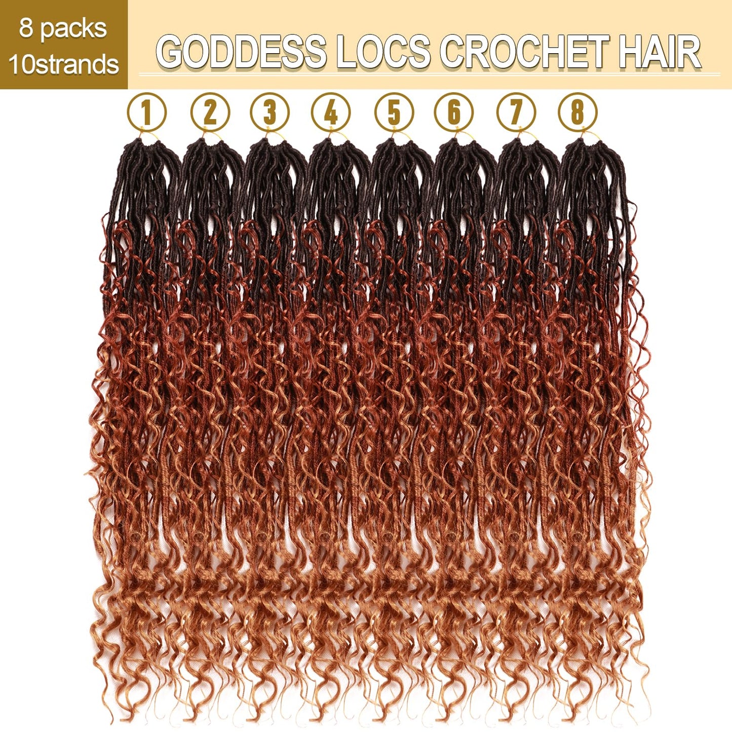8 Packs Goddess Faux Locs Crochet Hair-24 Inch Boho Soft Locs Crochet Hair for Black Women (1B/30/27#, 24 Inch(Pack of 8))