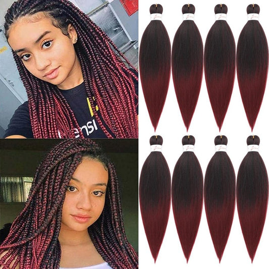 Ombre Burgundy Braiding Hair Pre stretched 8 Packs 18 Inch Kanekalon Yaki Texture Pre stretched Hair For Braiding Professional Synthetic Hair Extension Itch Free Hot Water Setting(18", T1B/900#)