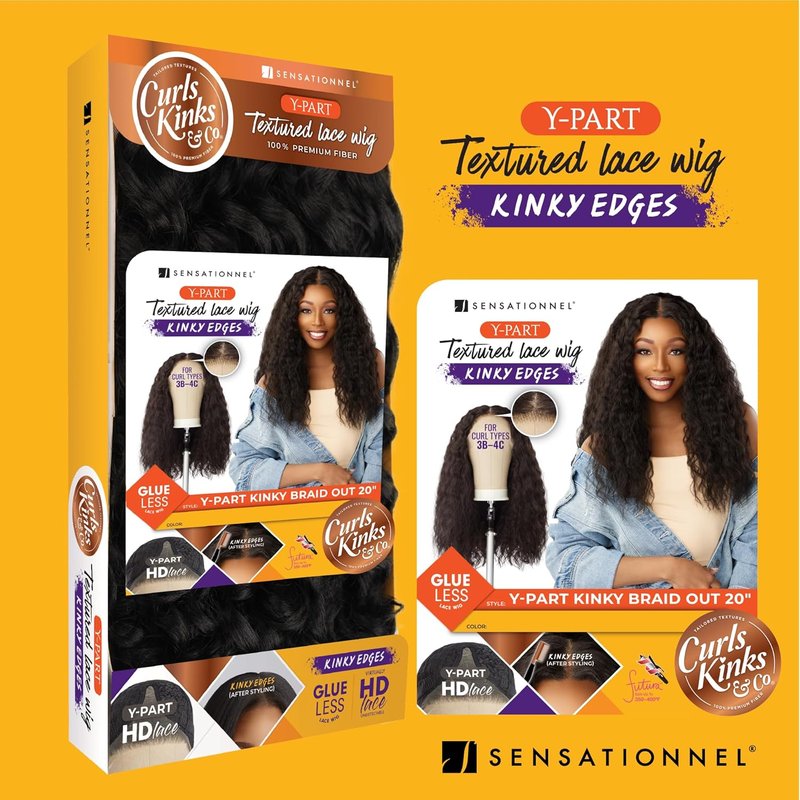 Kinkyedges Wig - 20 Inch Kinky Braid Out Y Part Lace for Natural 3C to 4C Hair Textures | F1B/350 Color