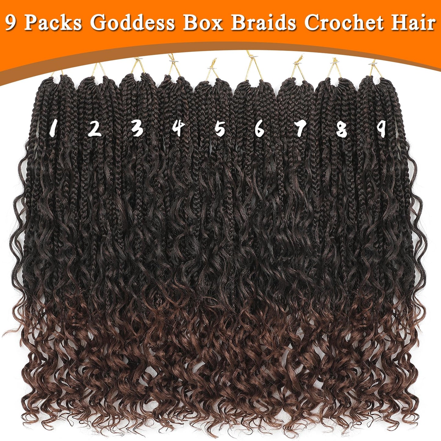 9 Packs Boho Goddess Box Braids Crochet Hair Bohemian Box with Curly Ends Pre-Looped Synthetic Hair Extensions for Black Women(24 Inch,1B)